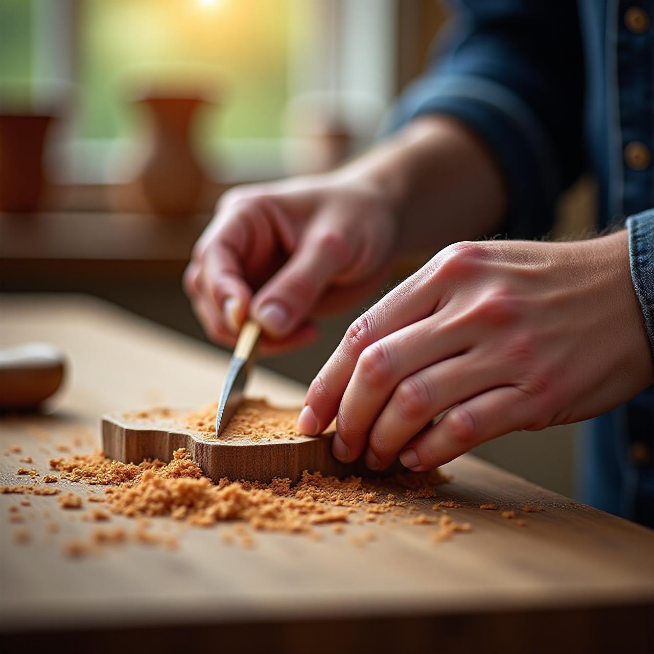 Artigiano al lavoro con scalpello